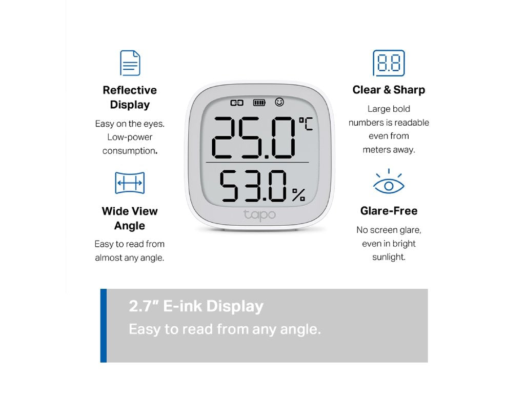 TP-LINK TAPO T315 Smart Temperature & Humidity Monitor, Real-Time Monitoring, 2.7" E-ink Display