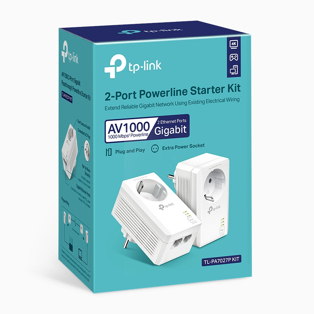 TP-LINK TL-PA7027P KIT AV1000 2-Port Gigabit Passthrough Powerline Starter Kit