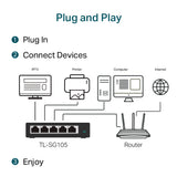 TP-LINK TL-SG105 5-Port  Gigabit 10 - 100 - 1000Mbps Desktop Switch, Durable Metal Casing