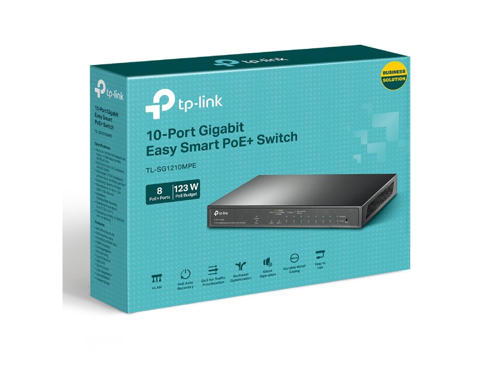 TP-LINK TL-SG1210MPE 10-Port Gigabit Easy Smart Switch with 8-Port PoE+, 123 W PoE budget