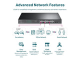 TP-LINK TL-SG1218MPE 18-Port Gigabit Easy Smart Switch with 16-Port PoE+, 250 W PoE power budget