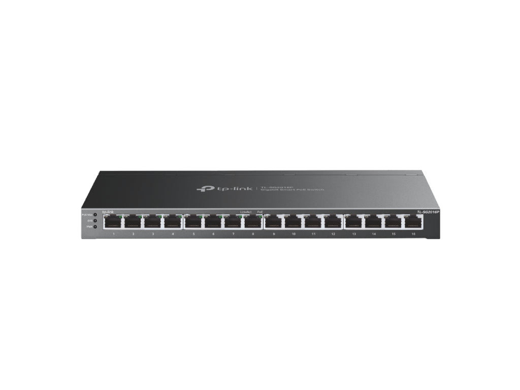 TP-LINK TL-SG2016P JetStream 16-Port Gigabit Smart Switch with 8-Port PoE+, 120 W PoE Budget, Metal