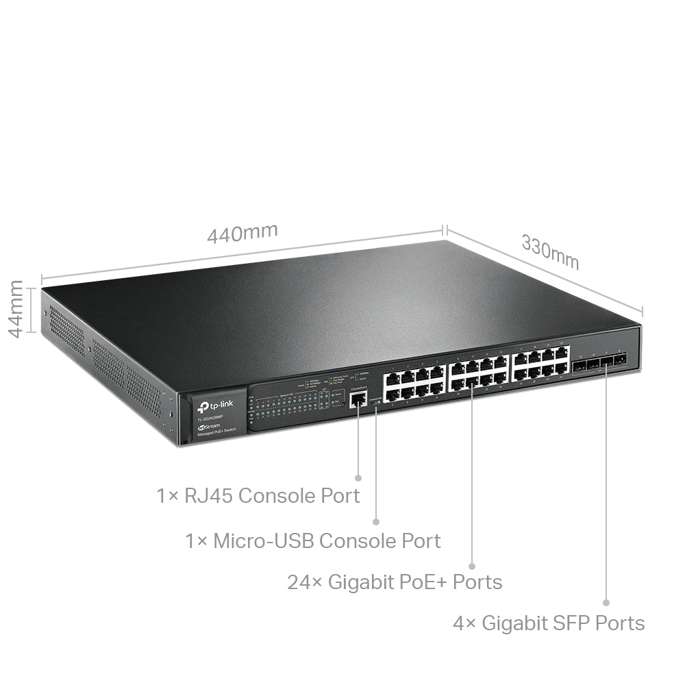 TP-LINK TL-SG3428MP JetStream 28-Port Gigabit L2+ Managed Switch with 24-Port PoE+