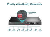 TP-LINK TL-SL1218P 16-Port 10 - 100 Mbps + 2-Port Gigabit Rackmount Switch with 16-Port PoE+, 150 W