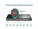TP-LINK TL-SL1226P 24-Port 10 - 100Mbps + 2-Port Gigabit Unmanaged PoE+ Switch, 250 W PoE Budget