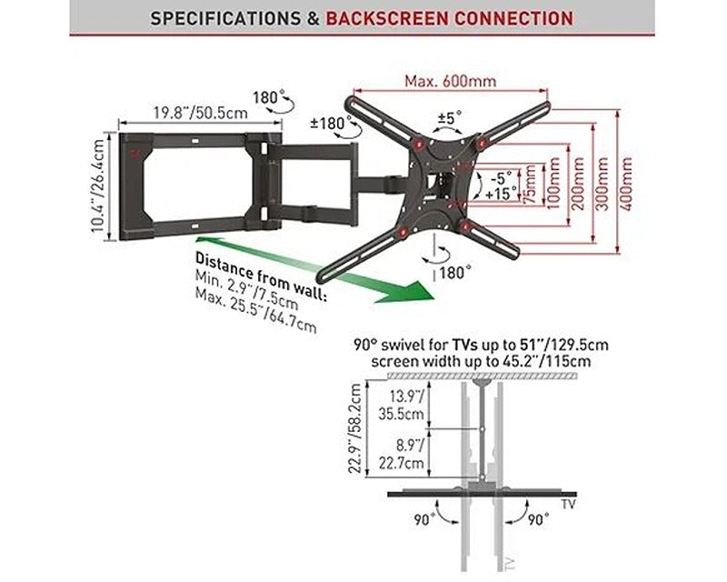 4400.B LCD TV zglobni zidni nosač do 86 inča za ravne i zakrivljene televizore