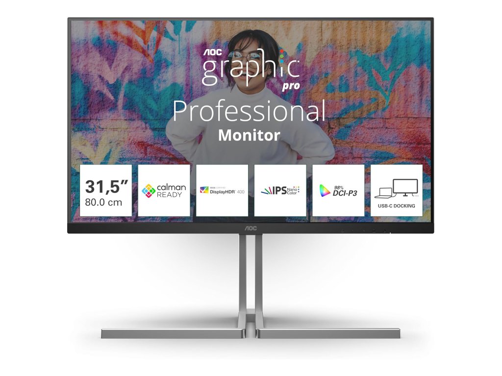 AOC Graphic Pro Monitor U32U3CV 31.5" IPS 4K 3840 x 2160, DP - HDMI*2 - USB-C, HAS,PIVOT,SWIVEL,Speakers