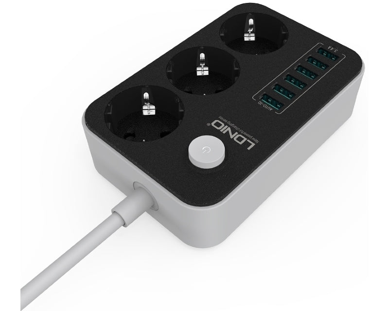 Kabl naponski produžni 3 x šuko + 6 x USB 1.6m crni SE3631