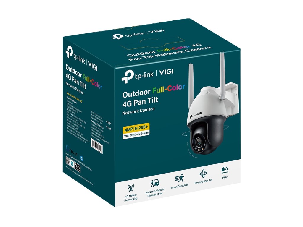 TP-LINK VIGI C540-4G(4mm) 4MP Outdoor Full-Color 4G Pan Tilt Network Camera, IP66 Waterproof