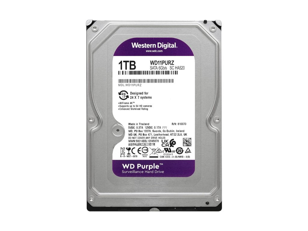 WD PURPLE HDD 1TB Surveillance, 64MB cache, 5400 RPM, up to 110MB - s transfer rate, 24 - 7