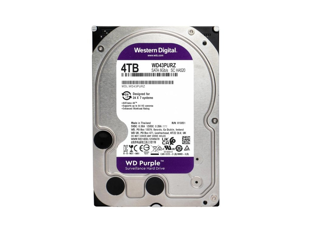 WD PURPLE HDD 4TB Surveillance, 256MB cache, 5400 RPM, up to 175MB - s transfer rate, 24 - 7
